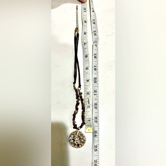 Upcycled VTG Swarovski Dorado Pendant/Tiger Eye Leather Powerhouse Necklace, EUC - Picture 9 of 13